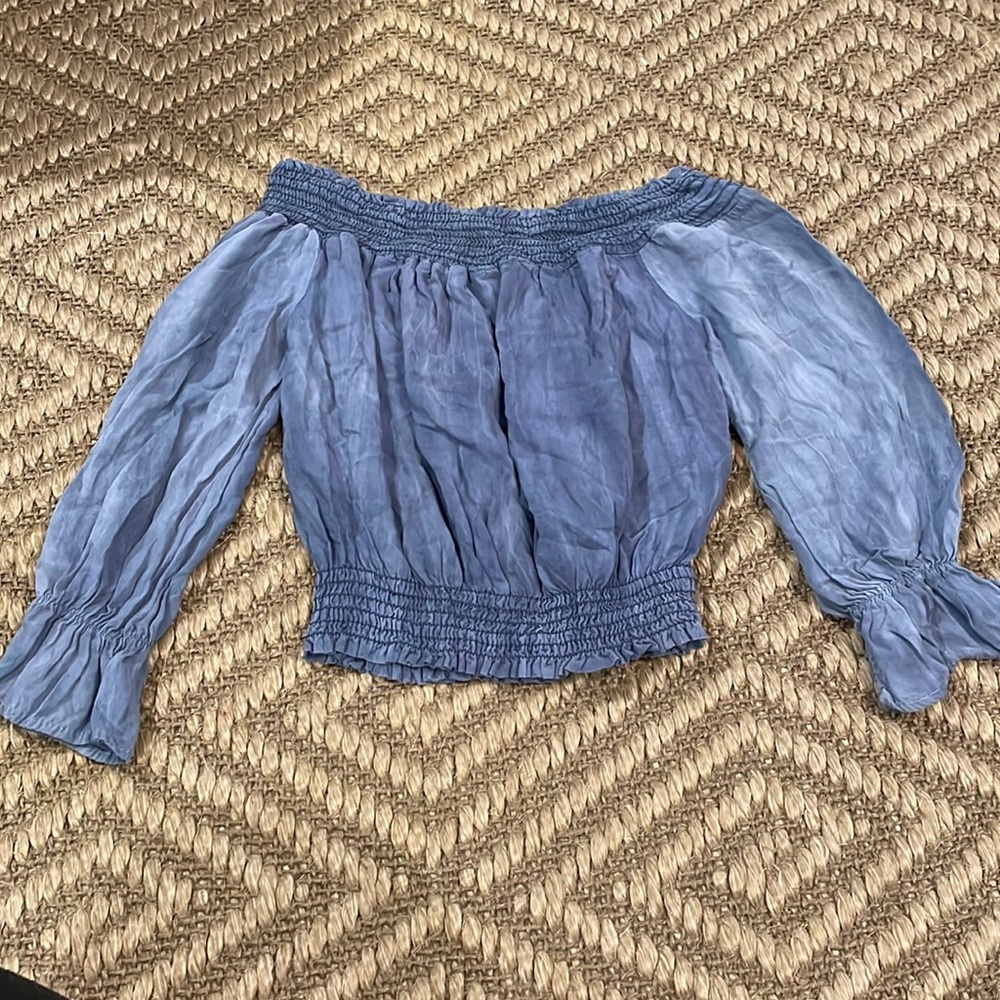Wasabi Mint Off the Shoulder Chambray Top